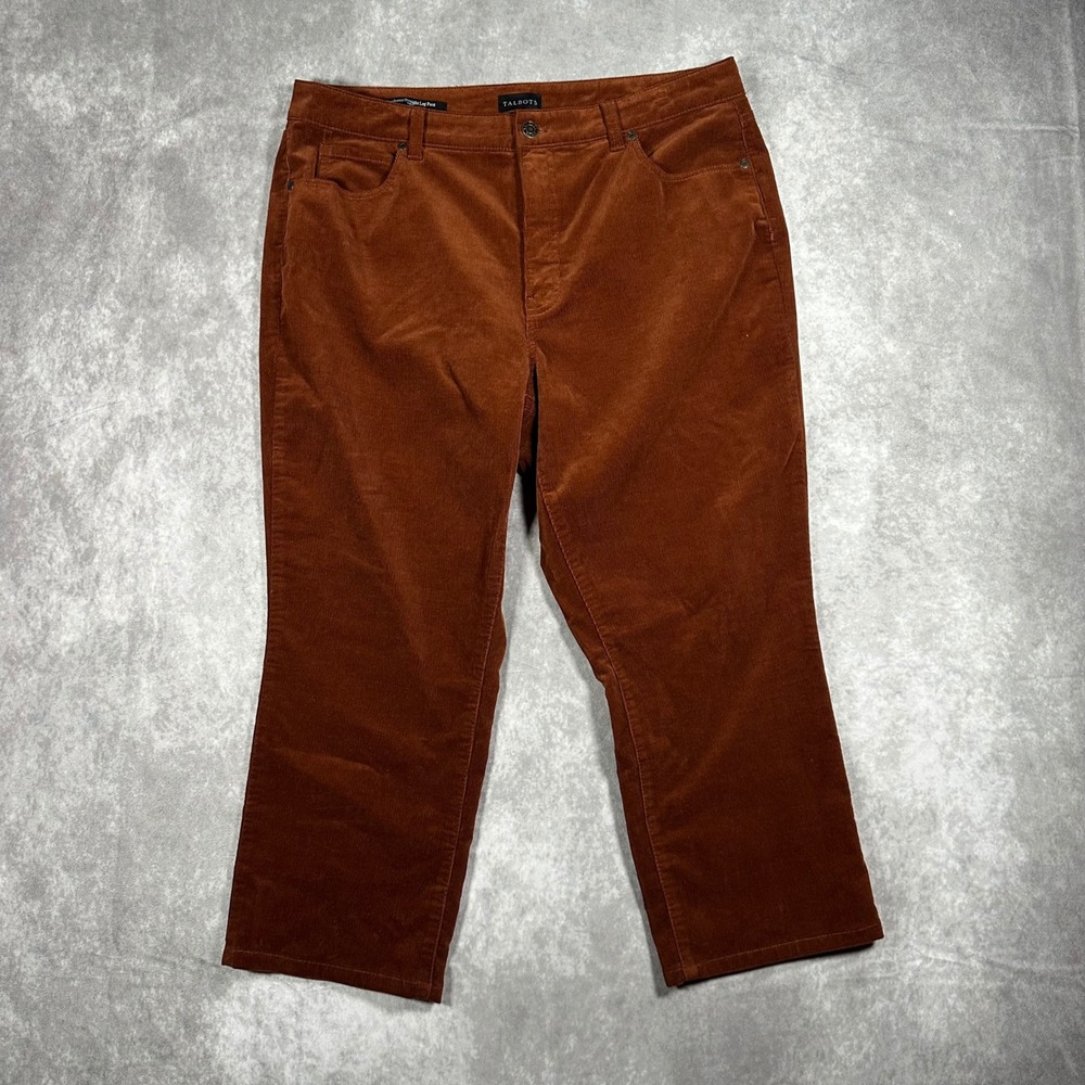 Talbots Corduroy Straight Leg Pants Curvy Rust Brown Women 14P Petite 23" Inseam